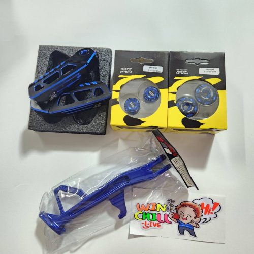 Bộ 4 mảnh GIORNO, đế chân sau ZERN8.1 màu xanh đen + chân đứng POWDER COAT màu xanh + ốp kính + ốp đầu cần DAYTONA.