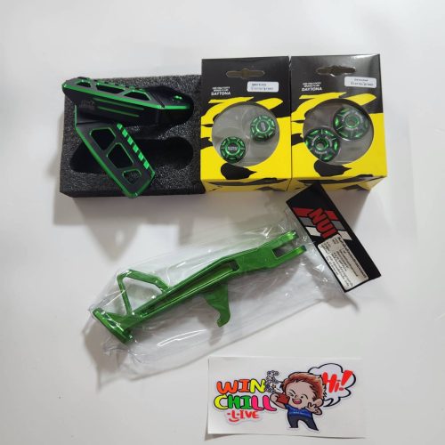 Bộ 4 mảnh GIORNO, đế chân sau ZERN8.1 màu xanh đen + chân đứng POWDER COAT màu xanh + ốp kính + ốp đầu DAYTONA.