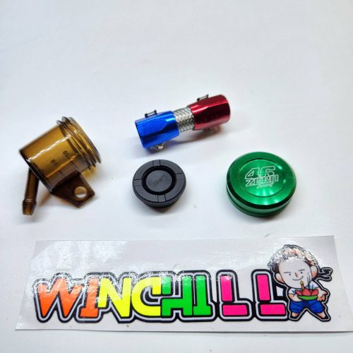 Bình dầu phanh màu xanh + nắp dầu phanh ZERN46 màu xanh cộng ống dầu phanh inox.
