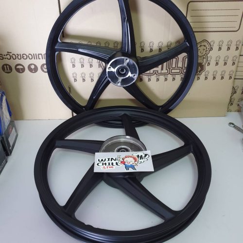 Vành mâm WAVE110i / WAVE125 cá voi màu đen, vành mâm 17 **5 cánh gốc**, họa tiết gốc trên xe WAVE110i mới 2009-2020 + vòng bi + trục trung tâm mâm + phớt chống bụi. Vành mâm WAVE110i.