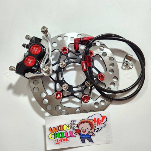 Bộ 5 mảnh, bơm đen chốn đỏ 8.1 thay thế CNC + chân bơm + đĩa đen chốn đỏ + ốc 8 cái + dây phanh màu đỏ ZERN8.1 đầu 90 WAVE110i / WAVE125 cá voi / DREAM SUPERCUB