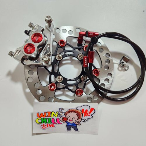 Bộ 5 mảnh, bơm tiền màu đỏ 8.1 thay thế CNC + chân bơm + đĩa đen màu đỏ + 8 ốc + dây phanh màu đỏ ZERN8.1 đầu 90 WAVE110i / WAVE125 cá voi / DREAM SUPERCUB.