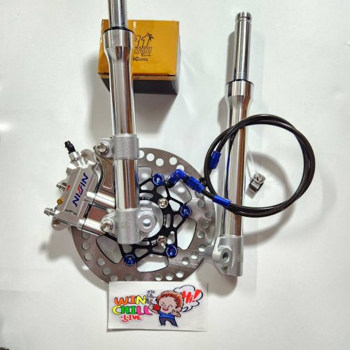 Bộ 6 mảnh: ống giảm xóc + trục cắt 2.5 inch màu bạc + bơm xăng màu bạc + chân bơm + đĩa đen + ốc 8 chiếc + dây phanh màu xanh ZERN8.1 đầu 90 WAVE110i / WAVE125 cá voi / DREAM SUPERCUB