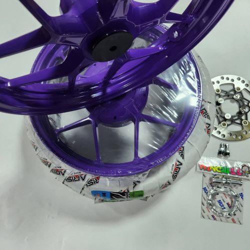 Bộ 6 mảnh, vỏ mâm CLICK125i màu tím + đĩa phanh màu đen bọc titan + bộ phận NUI + ốc vít đĩa phanh 4 chiếc + van hơi + lốp Pirelli 90/90-14 2 chiếc, phù hợp với PCX2017-2025.