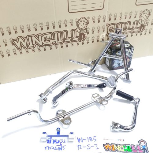 Dịch văn bản sau từ [tiếng Thái] sang [tiếng Việt]:

[เบรค + hộp số + nút khởi động + chân đỡ + chân nghỉ chân WAVE125/ WAVE125r/ WAVE125s/ WAVE125i mạ **kèm theo ốc vít tròn** **bộ 5 món**]