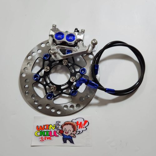 Bộ 5 mảnh, bơm tiền màu xanh nước 8.1 thay thế CNC + chân bơm + đĩa đen màu xanh nước + ốc 8 cái + dây phanh ZERN8.1 màu xanh nước đầu 90 WAVE110i / WAVE125 cá voi / DREAM SUPERCUB.