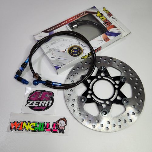 [ZERN Dây phanh, đầu răng cưa, giống như dây SWIT, màu xanh đen, đầu 90, dài 36 + đĩa trước CNC màu đen, đầu mũi tên màu xám + decal, phù hợp cho xe WAVE110i / WAVE125, phù hợp cho tất cả các phiên bản]