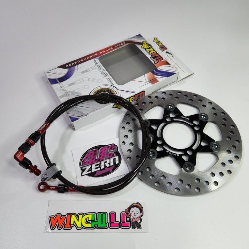 [ZERN Dây phanh, đầu răng lược, giống như dây SWIT màu đỏ cắt đen, đầu 90 dài 36 + đĩa trước CNC màu đen bóng + decal, phù hợp cho xe WAVE110i / WAVE125, phù hợp cho tất cả các phiên bản]